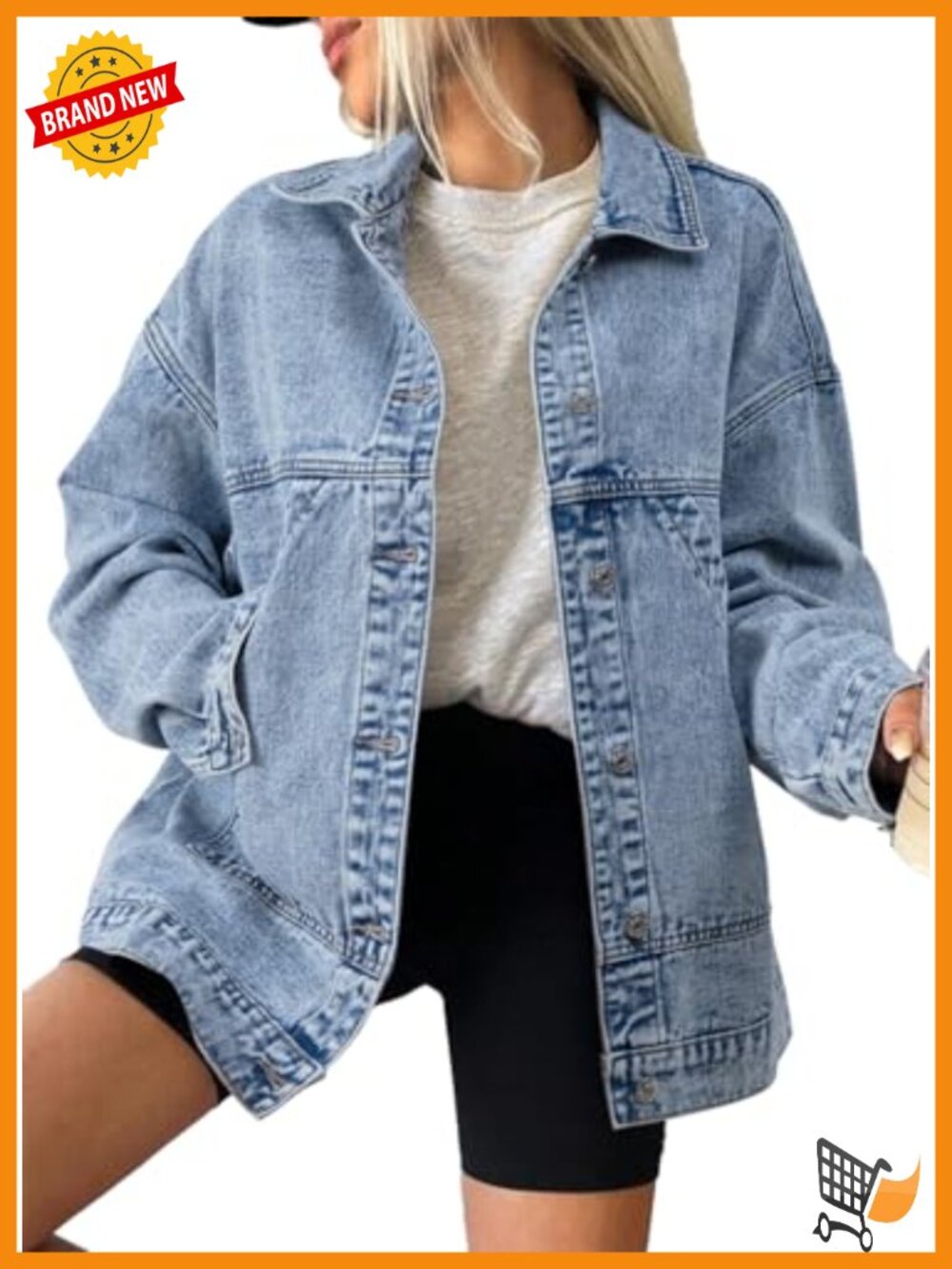 Womens Classic Denim Jacket Button Front Long Sleeve Jean Coat Pockets